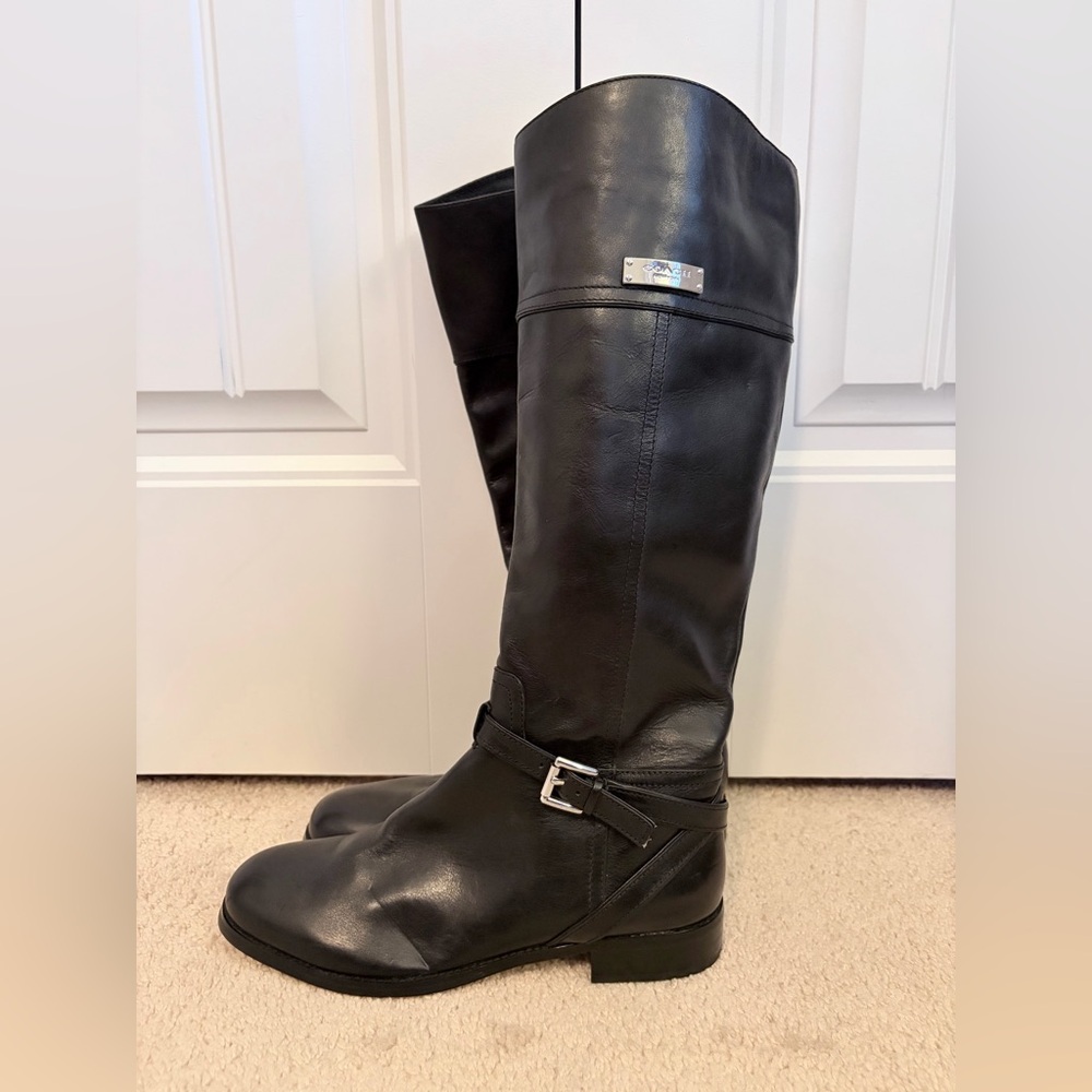 Coach Micha A6848 Women's Black Leather Zip Knee High Riding‎ Boots Size 8B EUC
